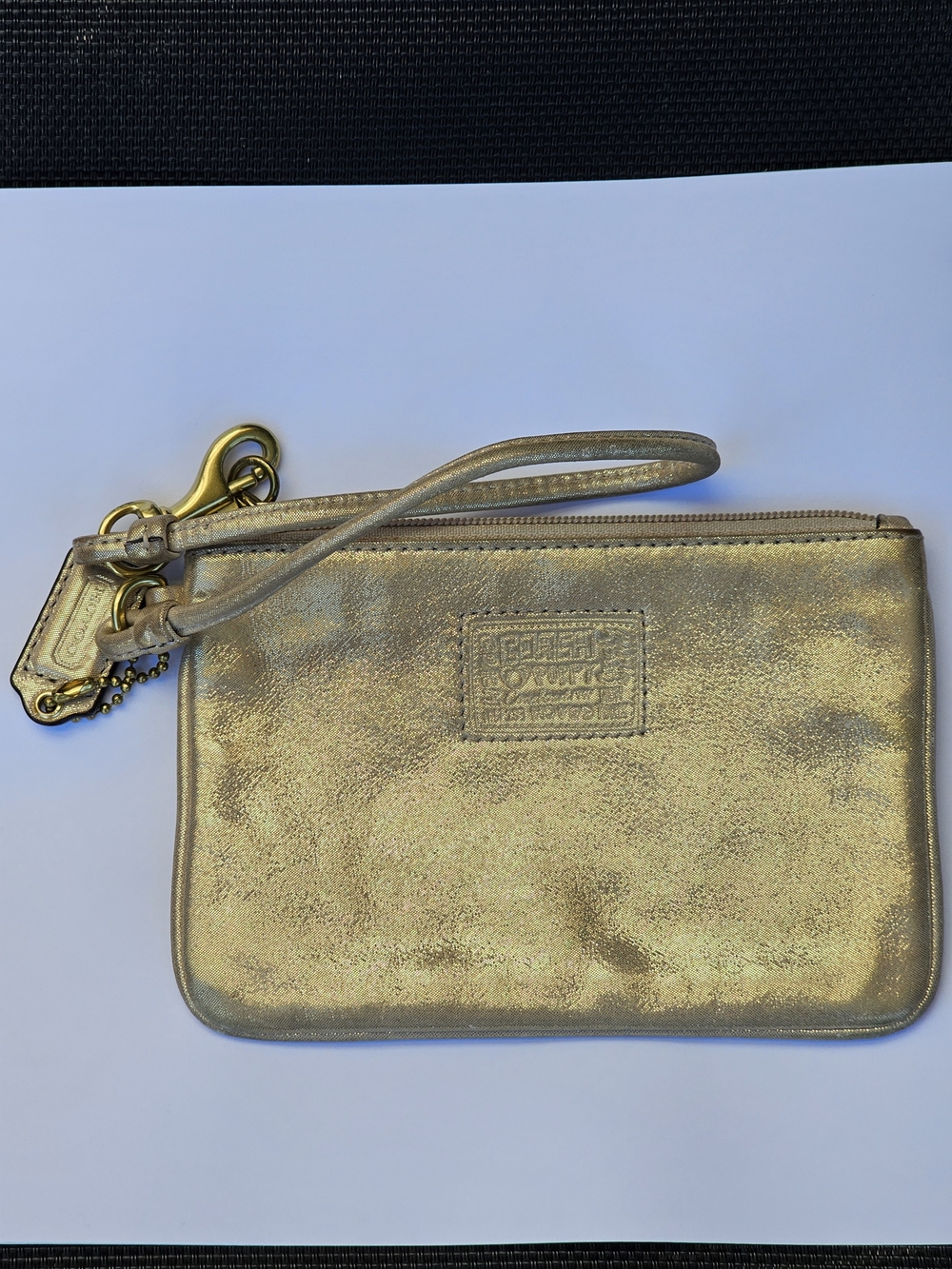 Coach Poppy Metallic Gold Wristlet Clutch with Hangtag